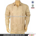 Latest style Comfortable fabric 100% Organic Linen White Guayabera shirt for men with long sleeve and four pockets
